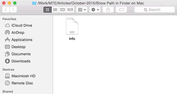 Строка заголовка Finder показывает полный путь к текущей папке