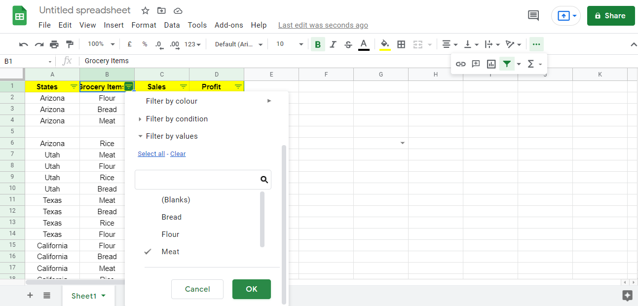 Выбор галочки 'meat' в настройках фильтра