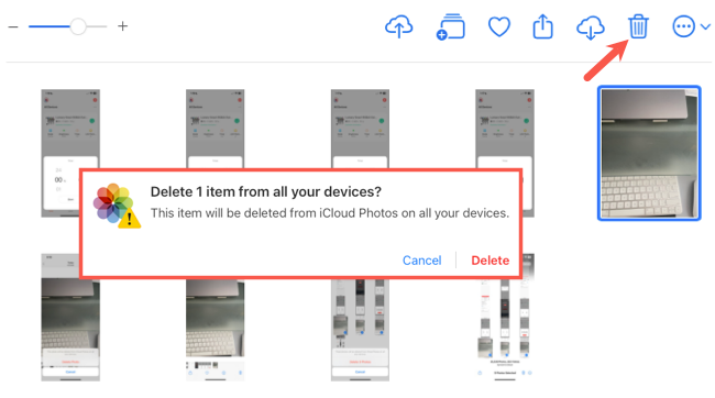 Удаление фото на iCloud.com