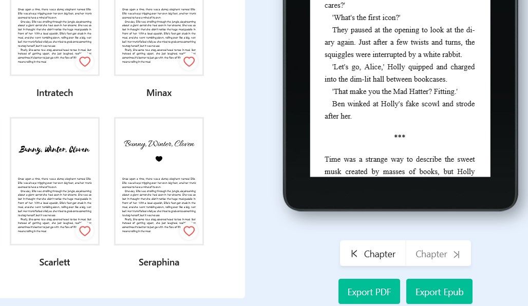 Кнопки экспорта PDF и EPUB в Atticus
