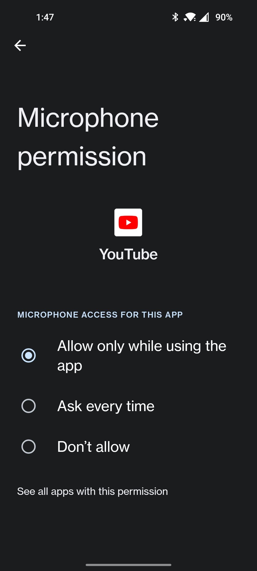Разрешение на доступ к микрофону для YouTube