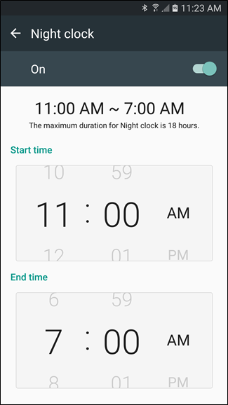 Переключатель Night Clock включён на примере настроек