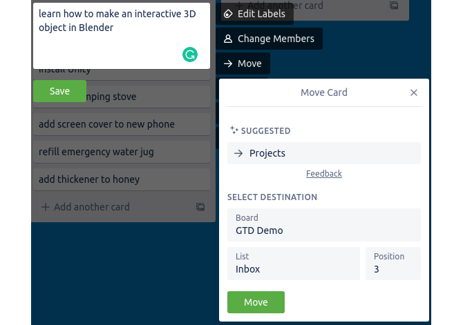 переместить карточку