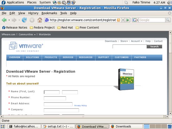 Страница с серийным номером VMware после регистрации