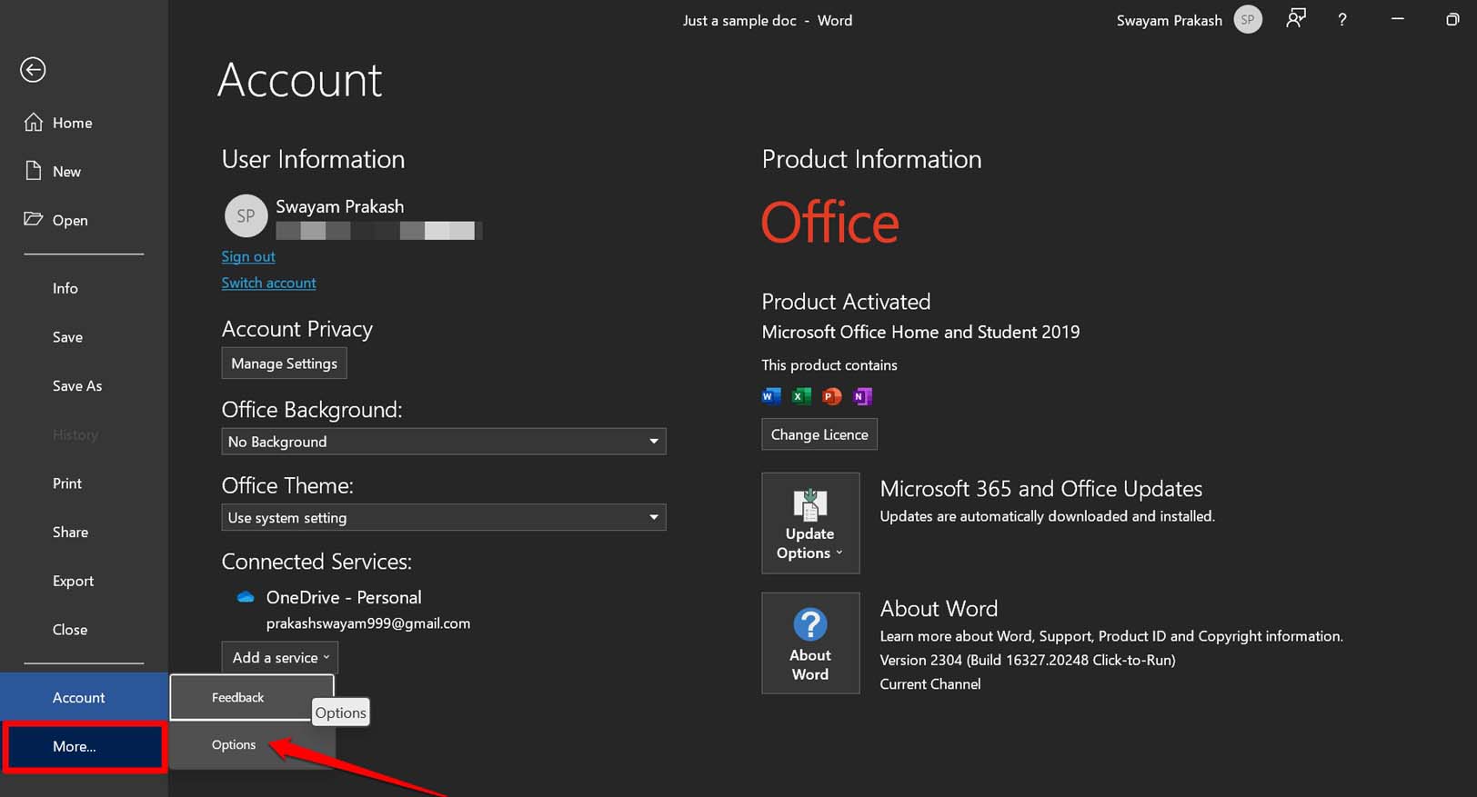 Настройки параметров Word