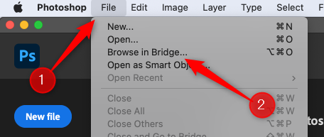 Открыть Bridge из меню Photoshop.