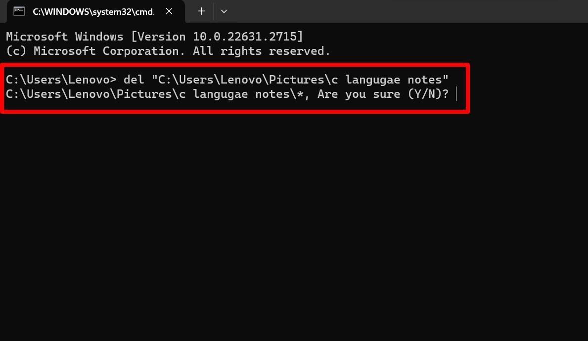 Подтверждение удаления всех файлов в папке через CMD