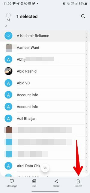 Удаление контактов в приложении Samsung