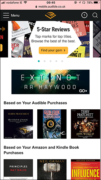 Страница аудиокниги на Audible — выбор способа покупки