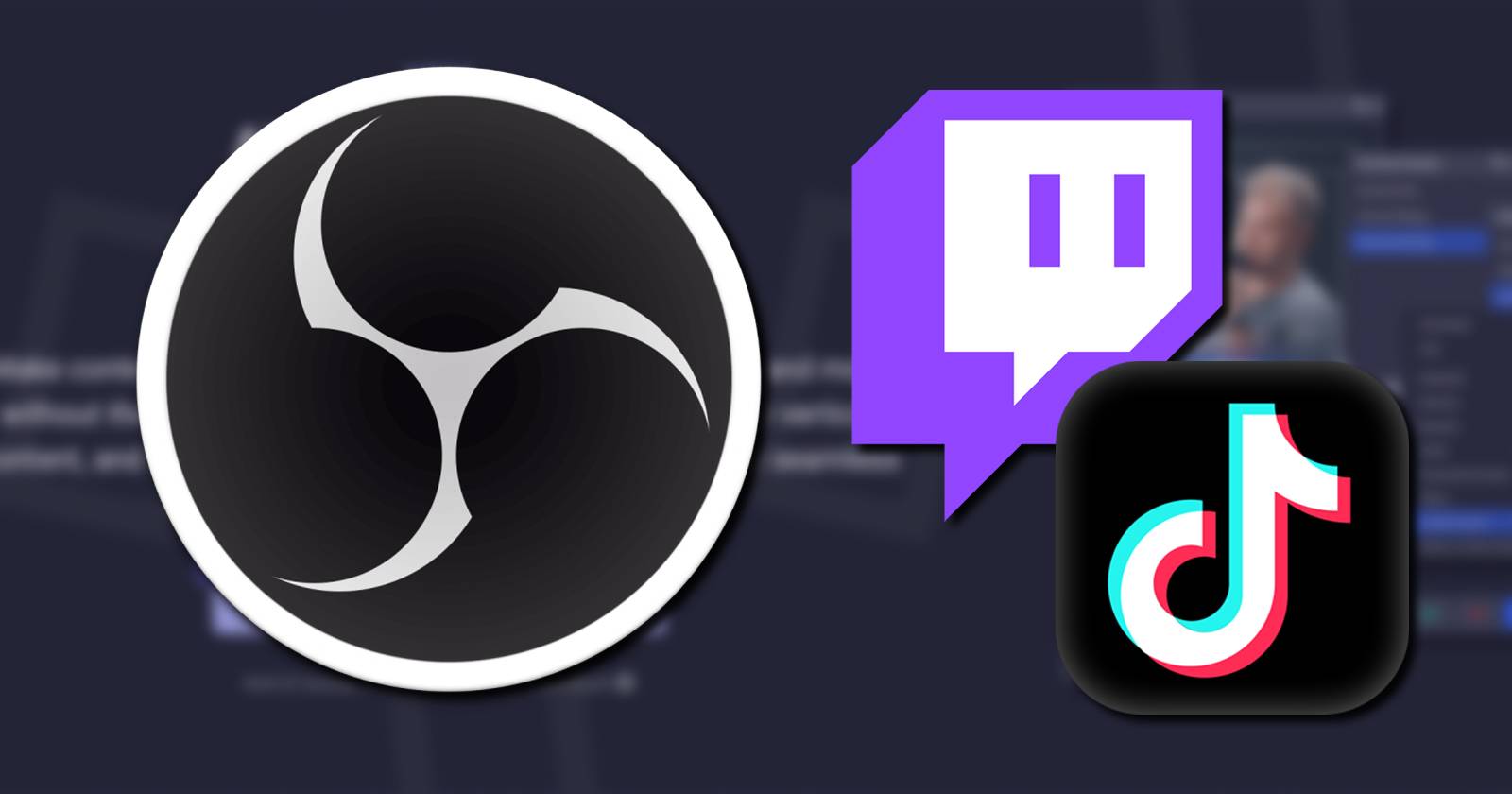 Логотип OBS рядом с логотипами Twitch и TikTok