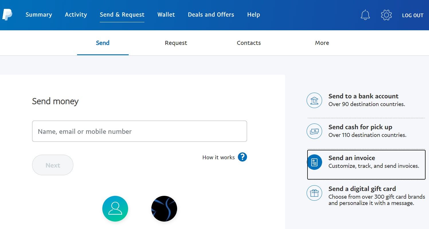 Опции «Отправить и запросить» в PayPal