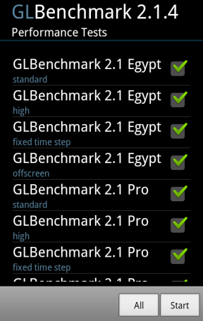 Список 3D-тестов GLBenchmark и выбор сцен для запуска