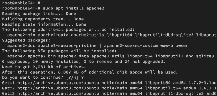 Установка пакета apache2