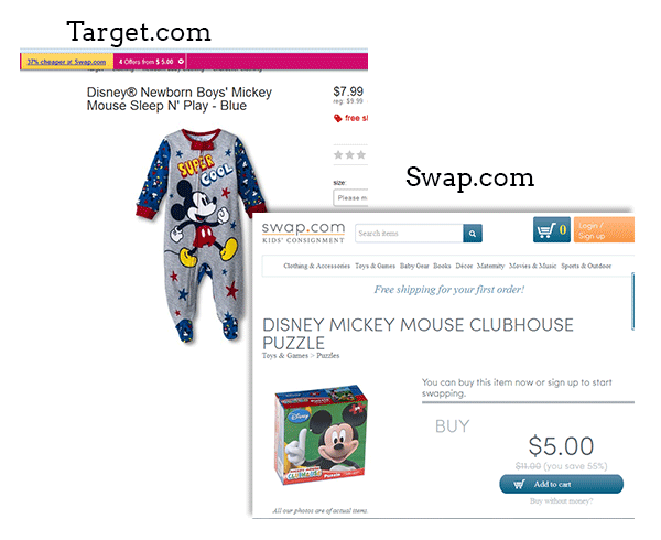 Пример неправильного сопоставления: страница одежды Mickey Mouse и предложенный пазл