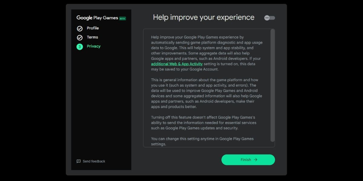 Завершение установки Google Play Games