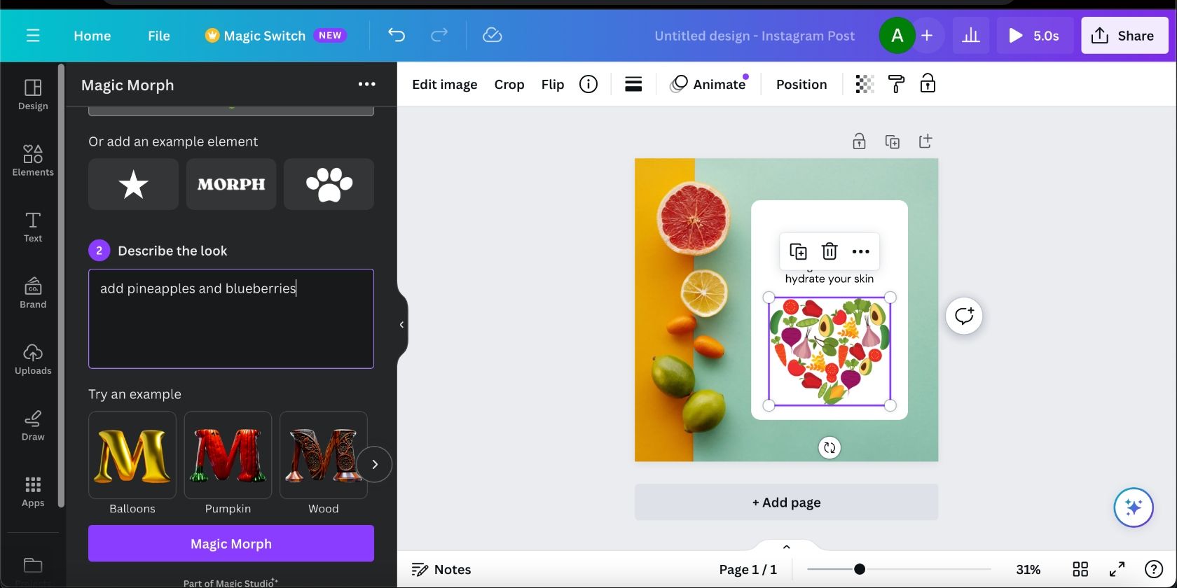 adding a written prompt to edit a photo with Canva's Magic Morph tool