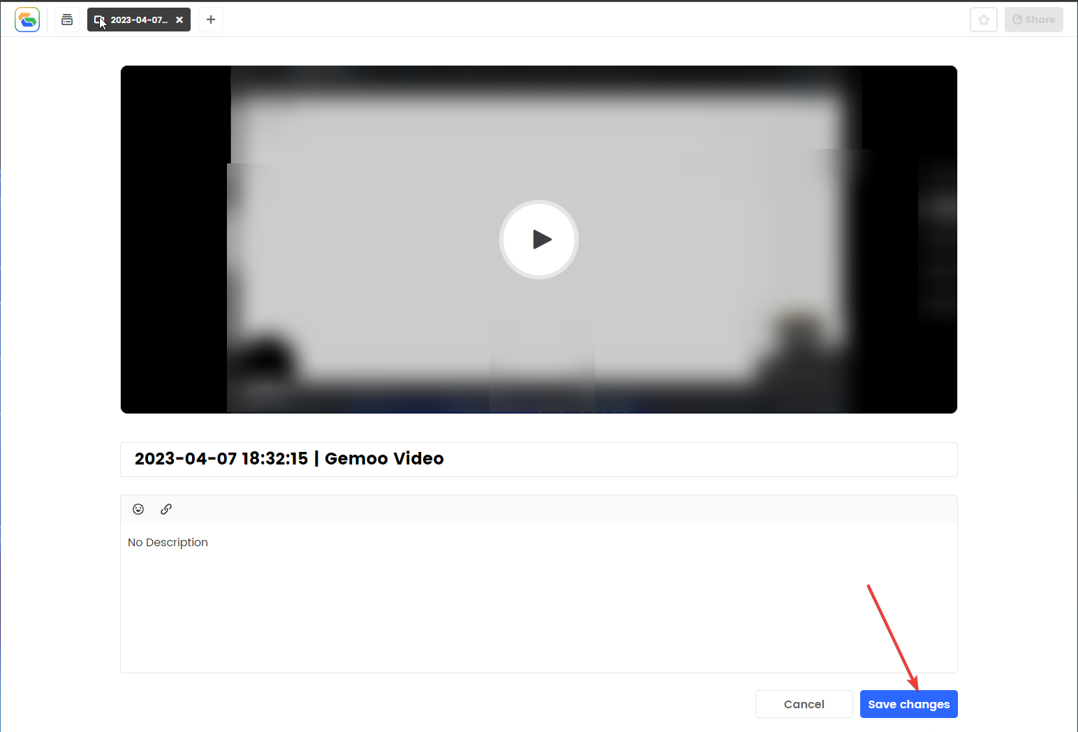 Кнопка Save Changes в интерфейсе редактирования