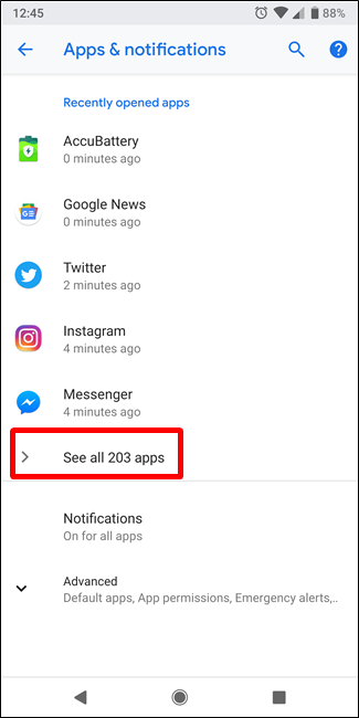Выбор приложения в списке установленных