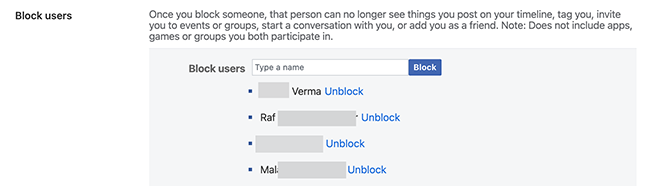 Нажмите «Разблокировать» рядом с именем пользователя на сайте Facebook.