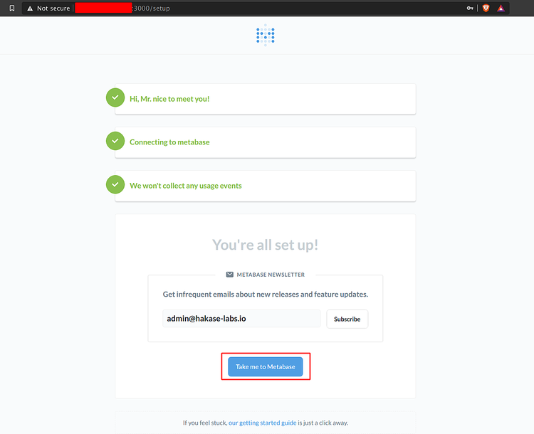 Metabase установлен успешно