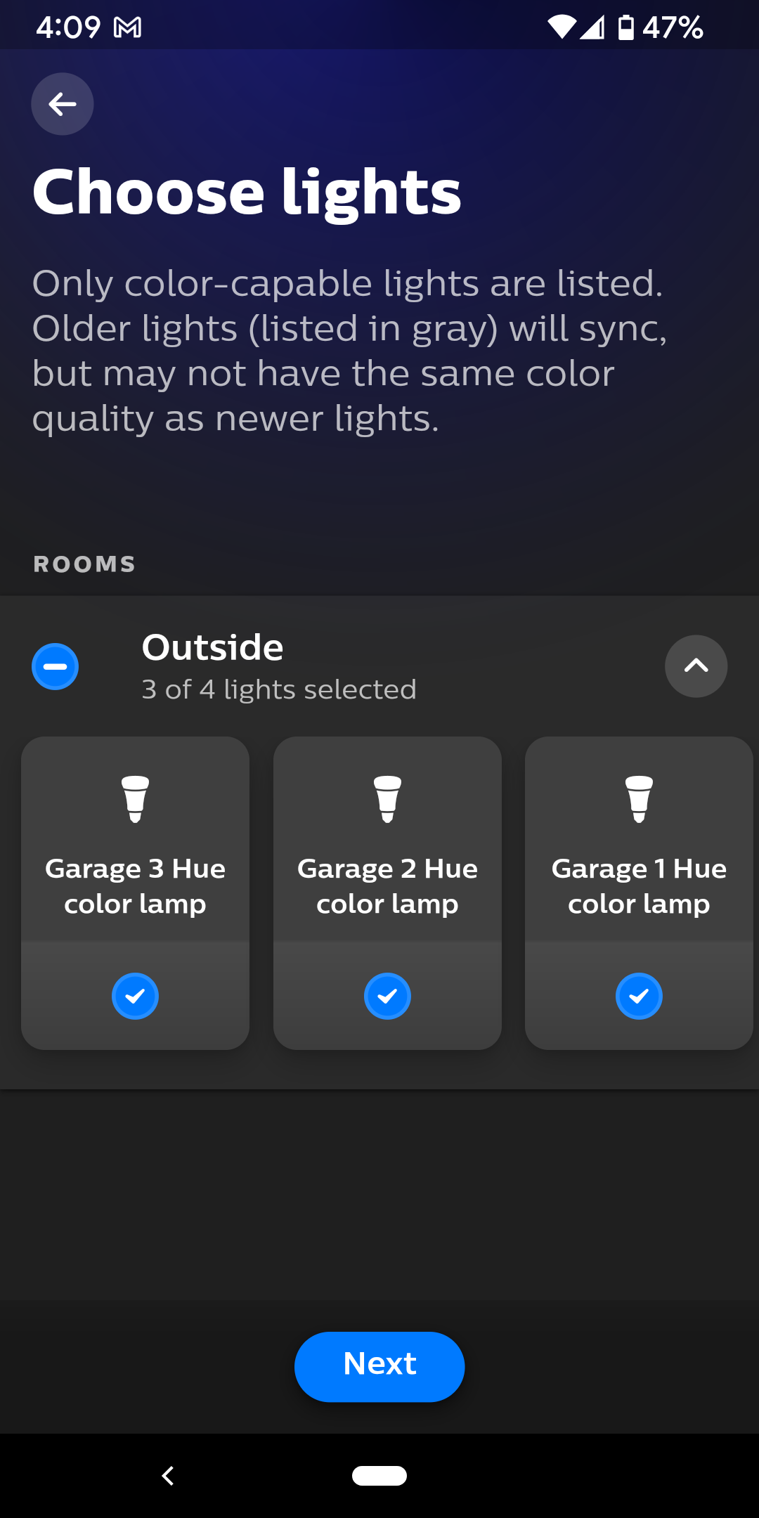 Hue choose lights screen 4