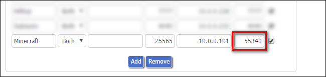 Изменение внутреннего порта проброса на значение, которое показал Minecraft