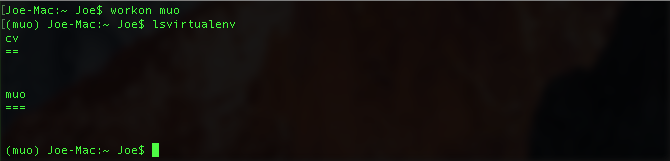 Вывод списка виртуальных окружений в терминале