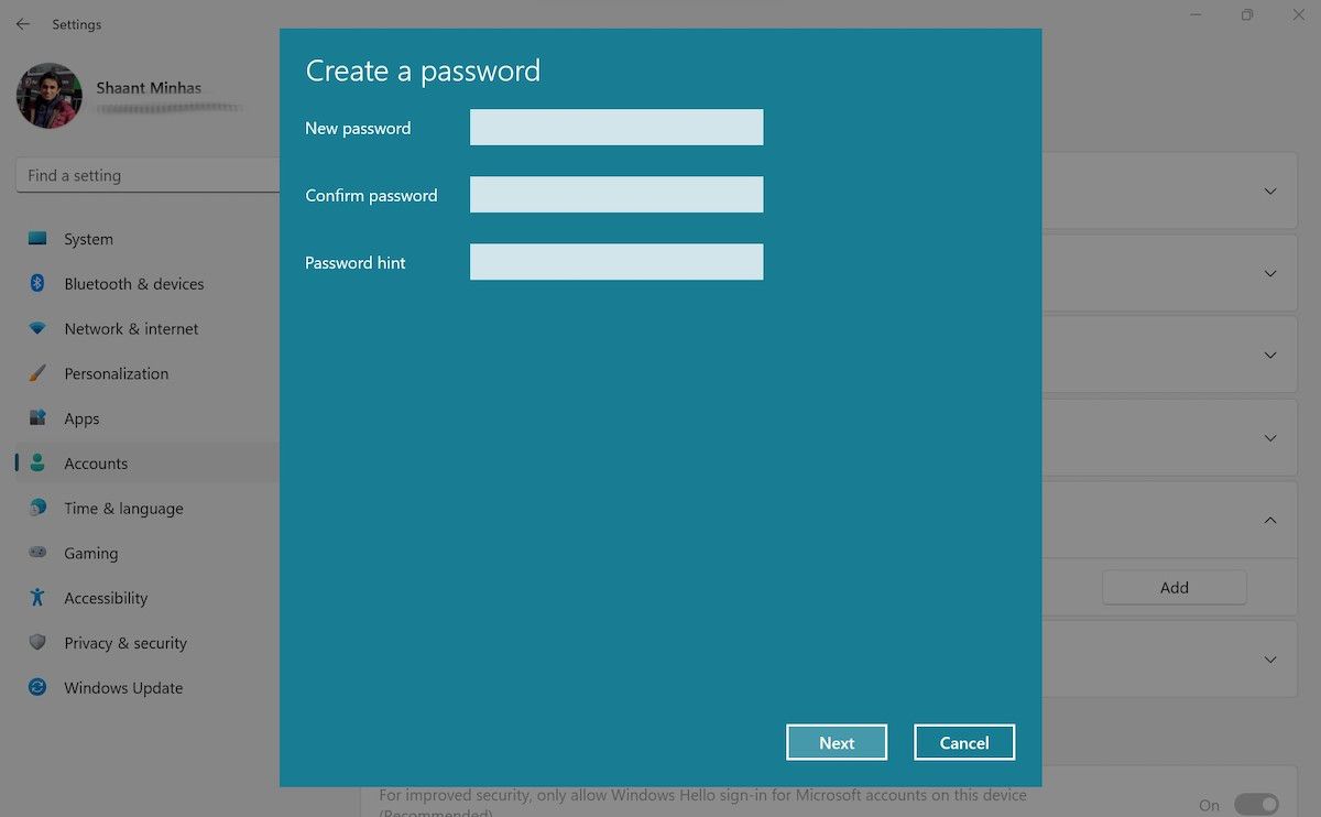 Изображение: настройки учётных записей и параметров входа в Windows
