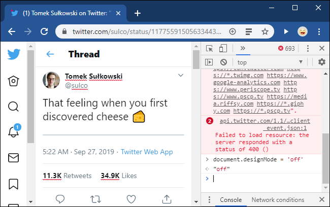 Отключение designMode через консоль