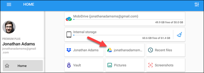 открыть Google Drive в File Commander