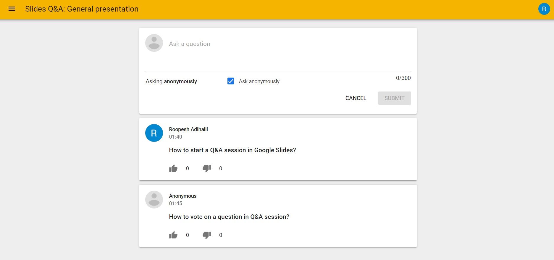 Google Slides Q&A Session Ask Question Link Window Submitted Questions