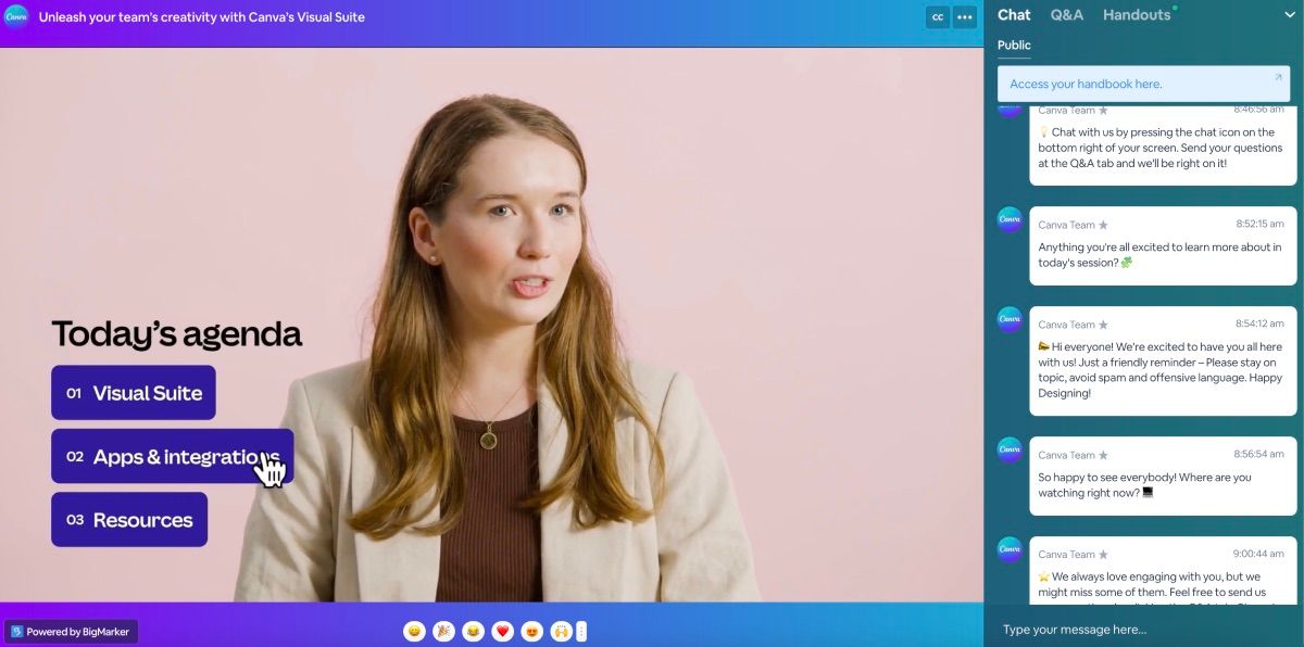 Ведущий начинает живую сессию в Canva
