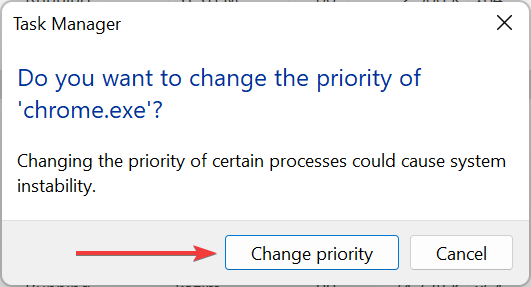 Подтверждение изменения приоритета