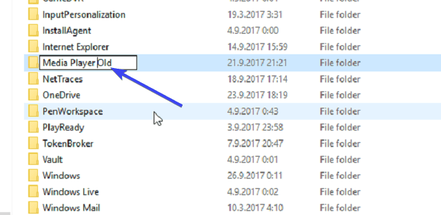 Переименование папки кеша Media Player