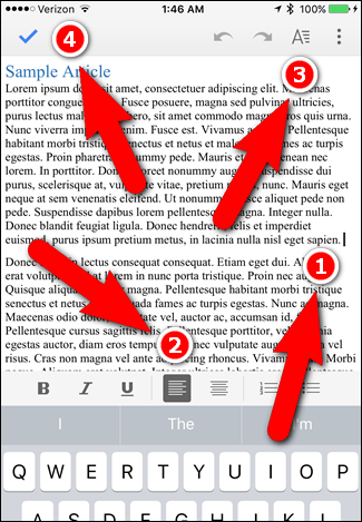 Форматирование текста в Google Docs на iOS