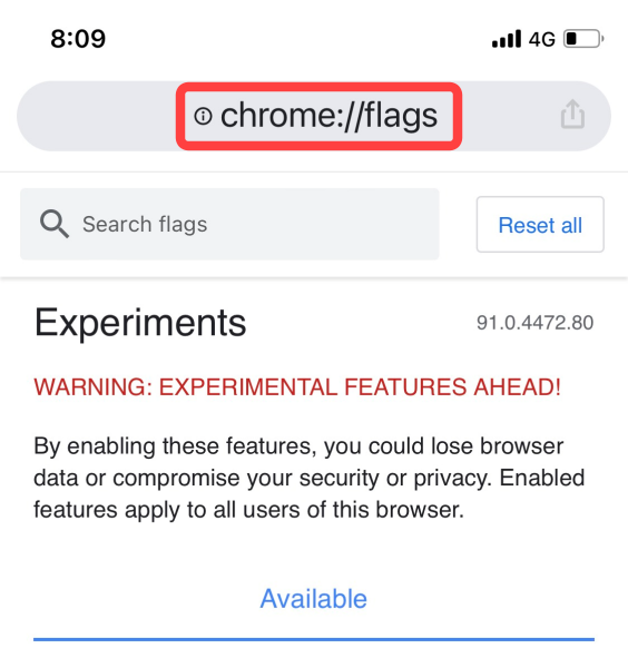 Откройте Chrome на iPhone, введите chrome://flags в адресной строке и нажмите Enter