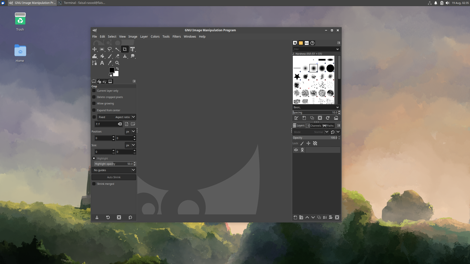 GIMP opened in Xubuntu.