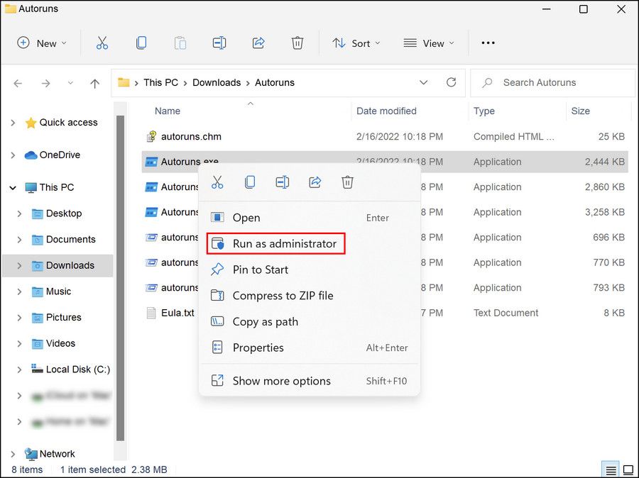 Запуск Autoruns от имени администратора