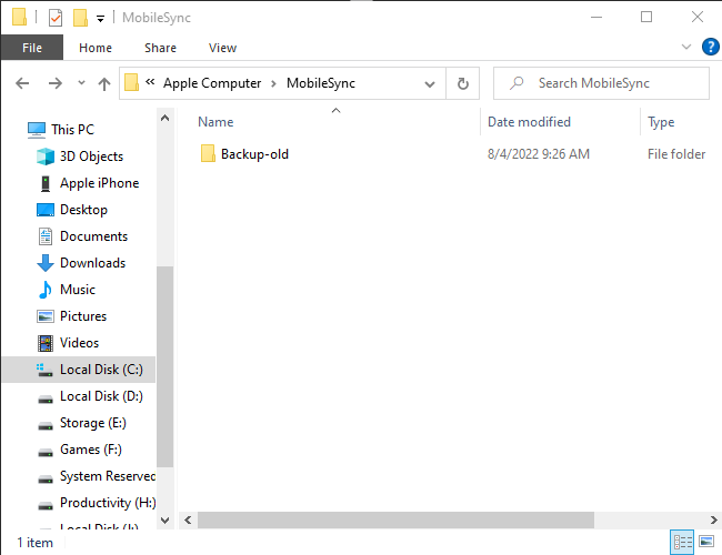 Оригинальная папка резервных копий переименована в Backup-Old.
