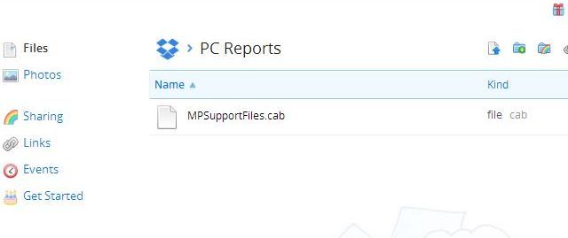Файлы отчётов в папке Dropbox 'PC Reports'