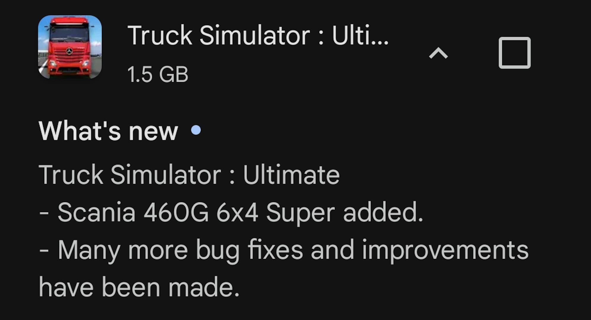 Примечания к последнему обновлению Truck Simulator: Ultimate в Google Play.