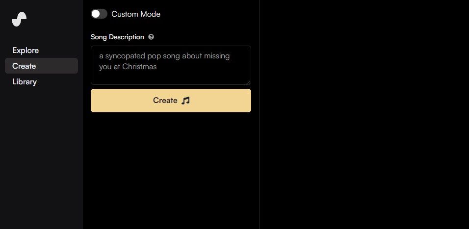 Страница Create в Suno AI