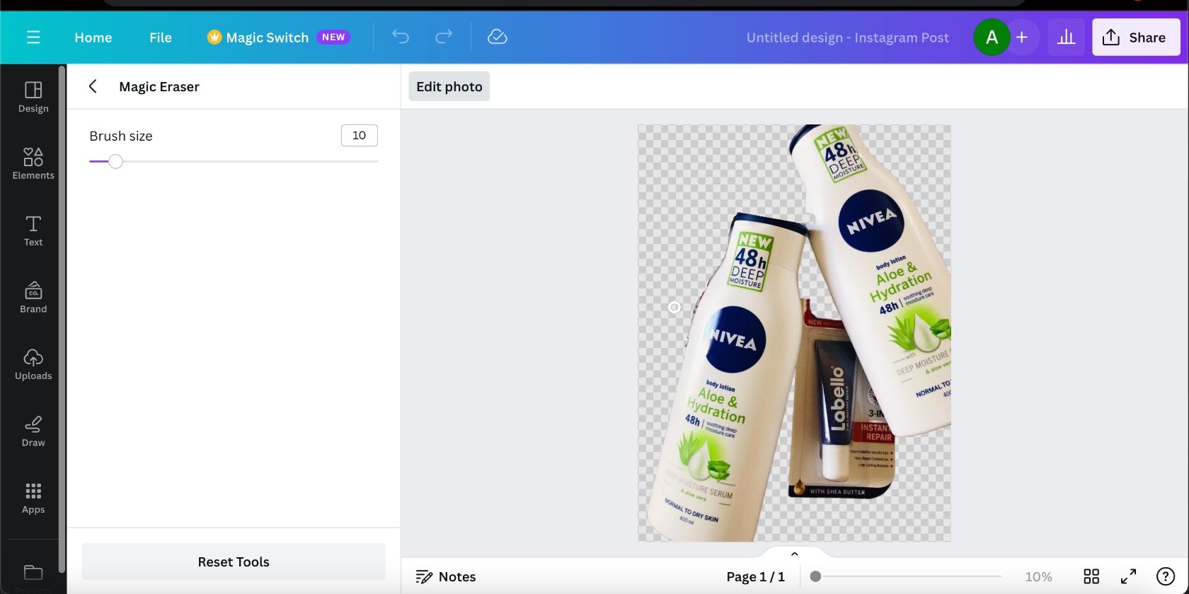 Using the Magic Eraser tool in Canva's Magic Studio