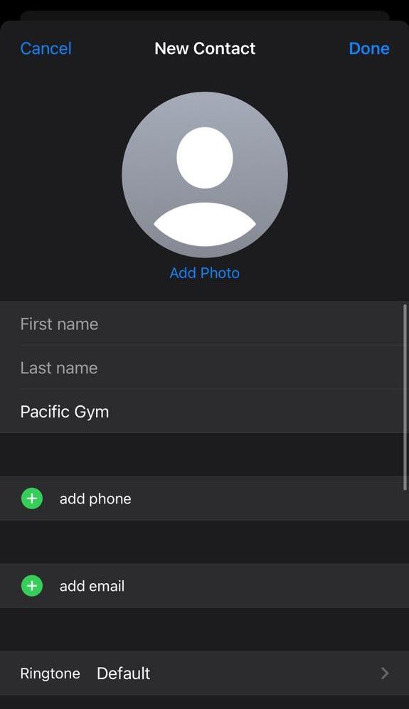 Новая карточка контакта: название компании