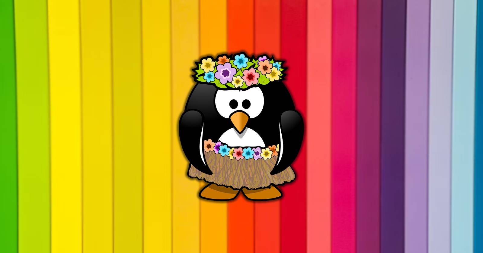 Изображение пингвина Tux на радужном фоне