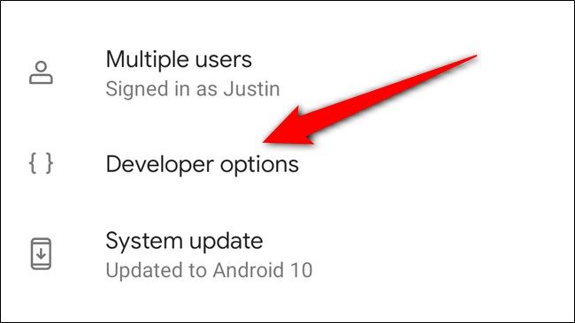 Пункт «Параметры для разработчиков» в меню Система