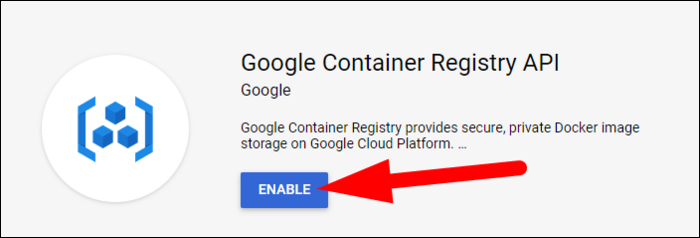 Экран включения Container Registry в консоли GCP