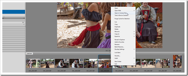 Adobe BridgeからCamera Rawを開く流れのスクリーンショット