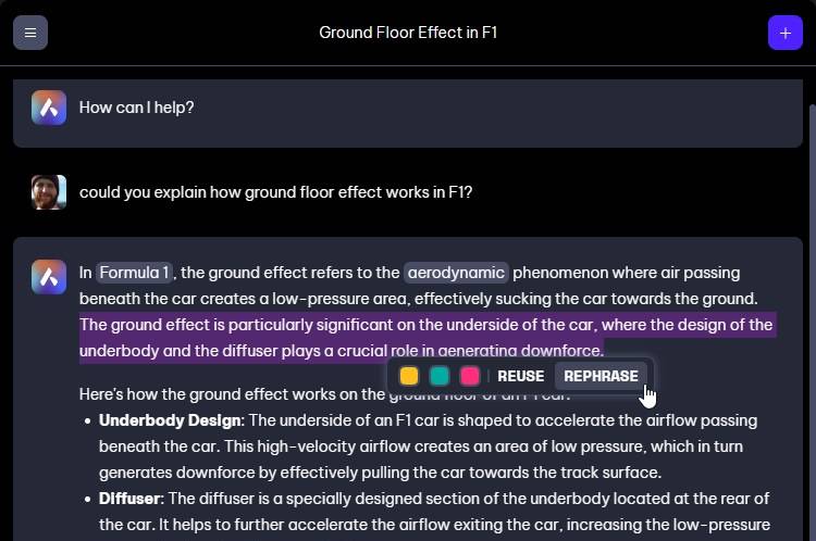 пример перефразирования части ответа в Aria