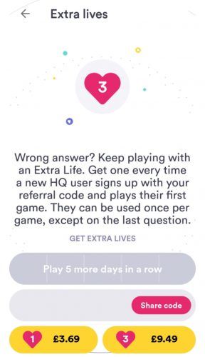 HQ Trivia extra lives